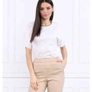 Peserico White Short Sleeve Tee with Pleated Sleeve Detail